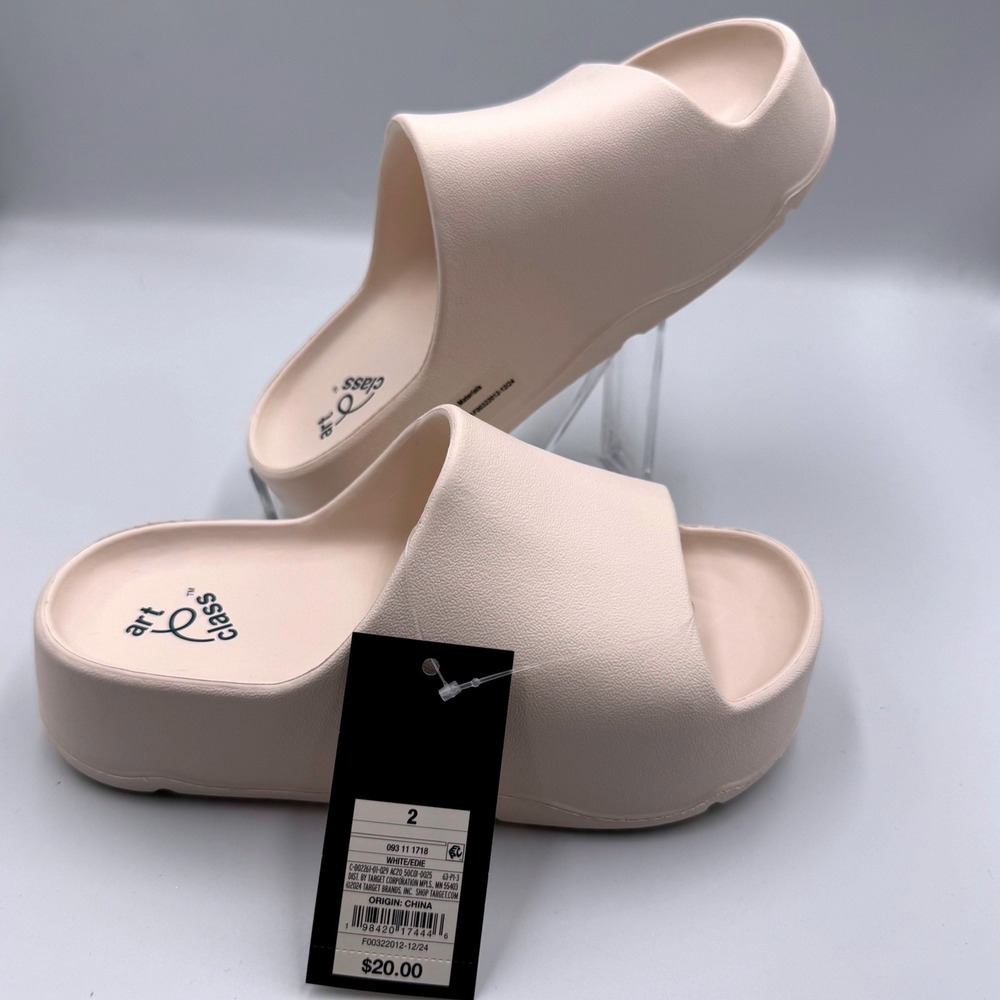 Art Class Edie White Platform Slide Sandals Size 2 New With Tags